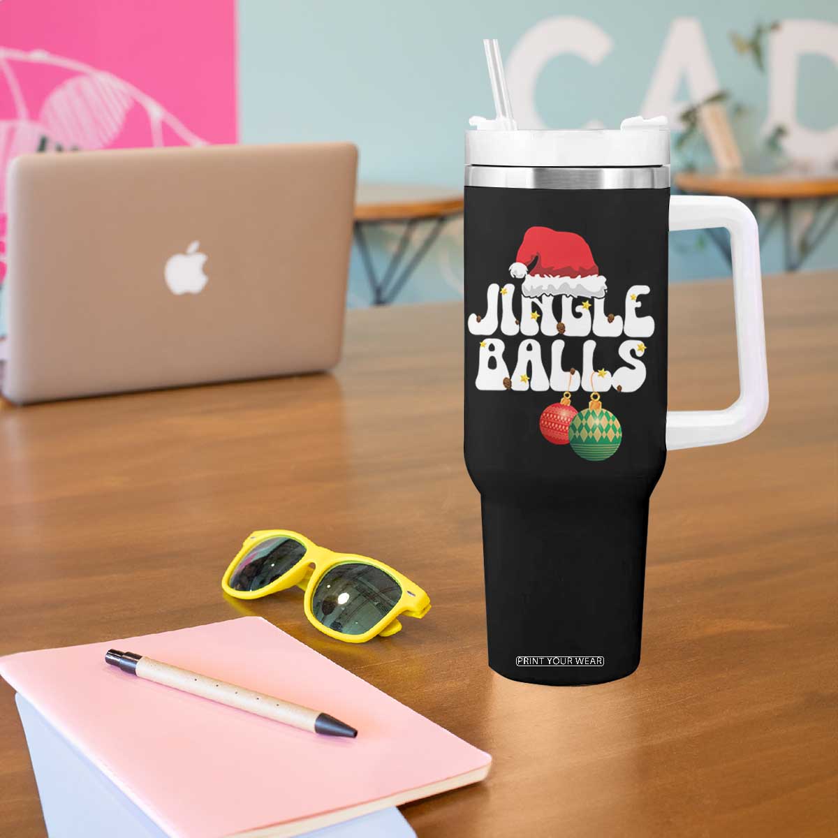 Christmas Jingle Balls Tumbler With Handle Funny Xmas Couple Matching TS11 Print Your Wear