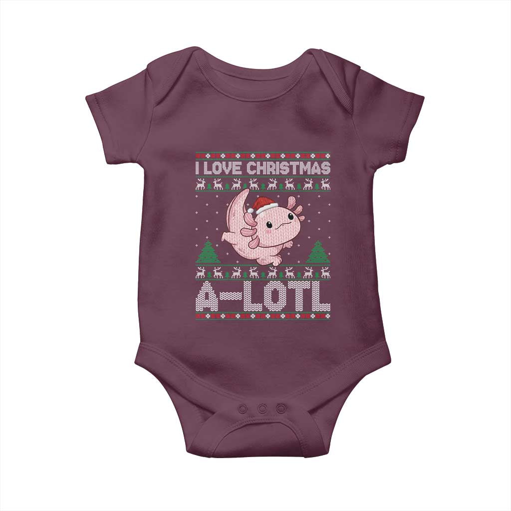 Funny Christmas Axolotl Baby Onesie I Love Christmas A Lotl Xmas Salamander TS11 Maroon Print Your Wear