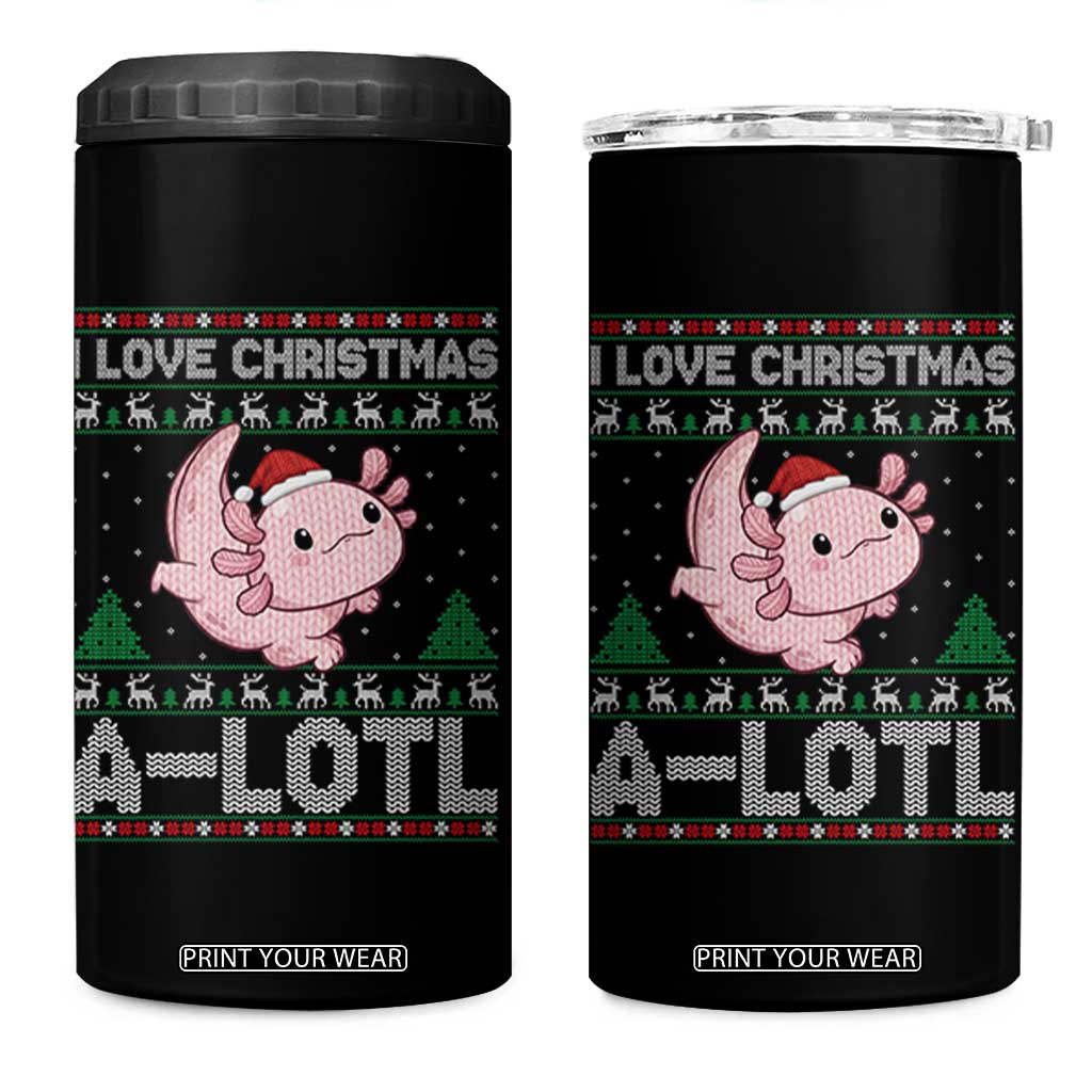 Funny Christmas Axolotl 4 in 1 Can Cooler Tumbler I Love Christmas A Lotl Xmas Salamander TS11 One Size: 16 oz Black Print Your Wear
