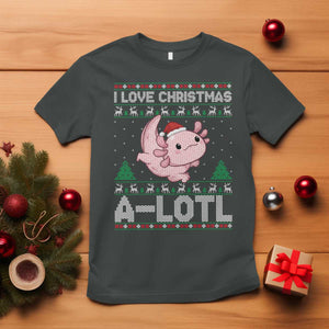 Funny Christmas Axolotl T Shirt I Love Christmas A Lotl Xmas Salamander - Print Your Wear