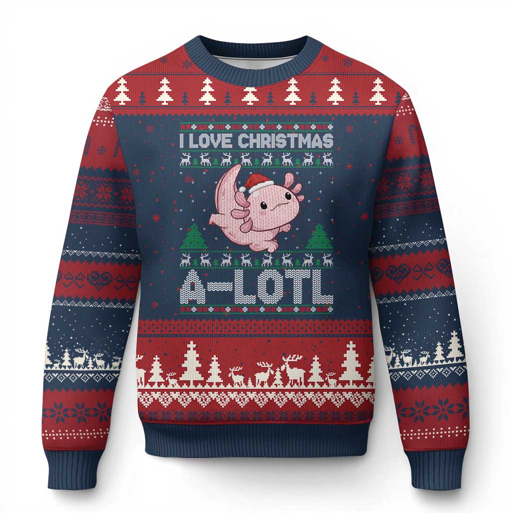 Funny Xmas Axolotl Ugly Christmas Sweater I Love Xmas A Lotl Xmas Salamander TS11 Navy Red Print Your Wear