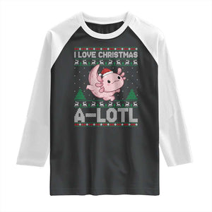 Funny Christmas Axolotl Raglan Shirt I Love Christmas A Lotl Xmas Salamander TS11 Black White Print Your Wear