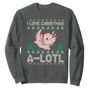 Funny Christmas Axolotl Sweatshirt I Love Christmas A Lotl Xmas Salamander TS11 Dark Heather Print Your Wear