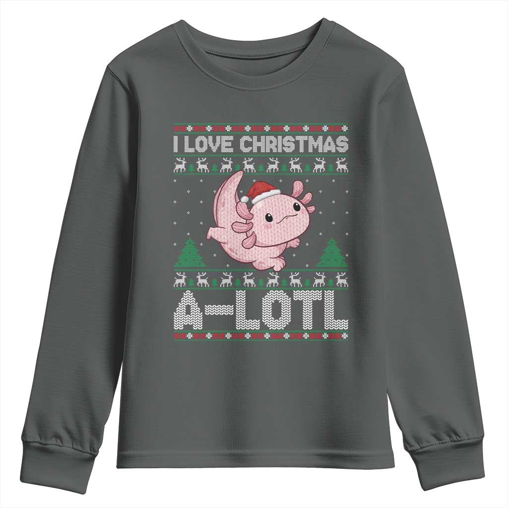 Funny Christmas Axolotl Youth Sweatshirt I Love Christmas A Lotl Xmas Salamander TS11 Dark Heather Print Your Wear