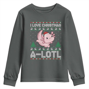 Funny Christmas Axolotl Youth Sweatshirt I Love Christmas A Lotl Xmas Salamander TS11 Dark Heather Print Your Wear