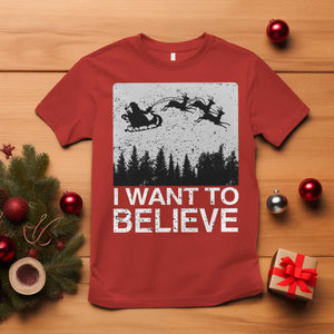 Funny Christmas Santa T Shirt I Want To Believe Sleigh With Reindeers TS11 Red Print Your Wear