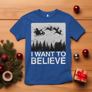 Funny Christmas Santa T Shirt I Want To Believe Sleigh With Reindeers TS11 Royal Blue Print Your Wear