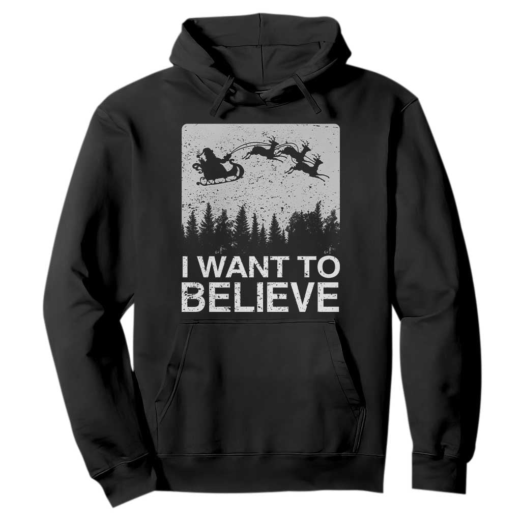 Funny Christmas Santa Hoodie I Want To Believe Sleigh With Reindeers TS11 Black Print Your Wear