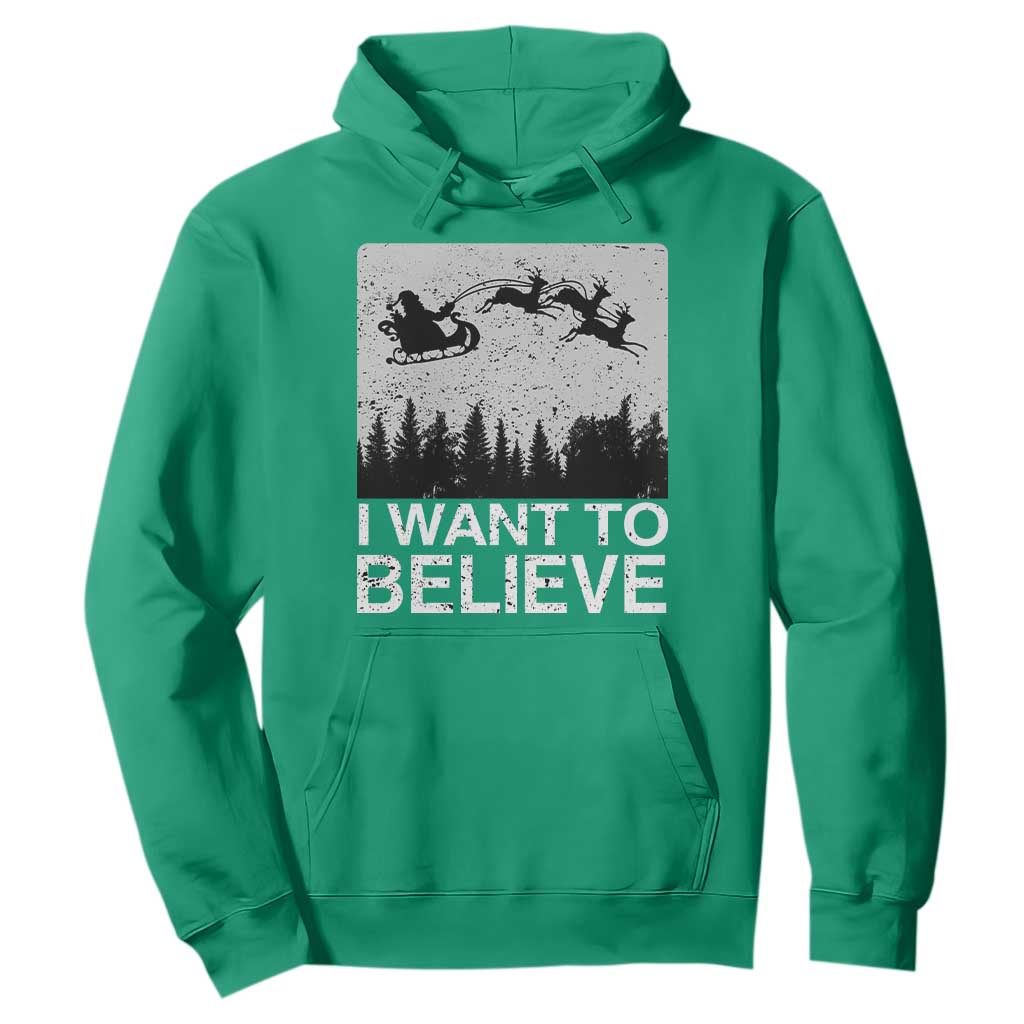 Funny Christmas Santa Hoodie I Want To Believe Sleigh With Reindeers TS11 Irish Green Print Your Wear