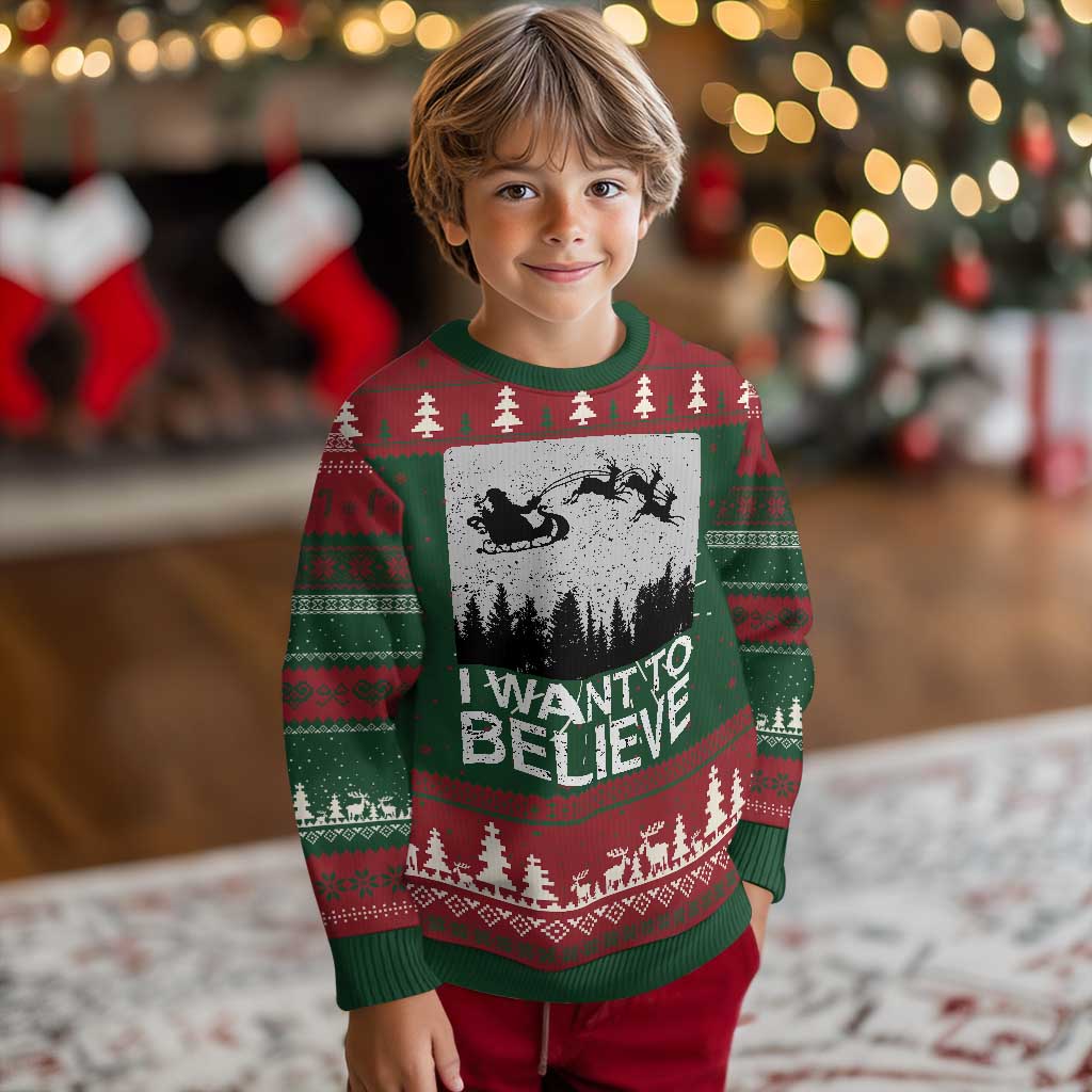 Funny Xmas Santa Ugly Christmas Sweater I Want To Believe Sleigh With Reindeers TS11 Christmas Print Your Wear