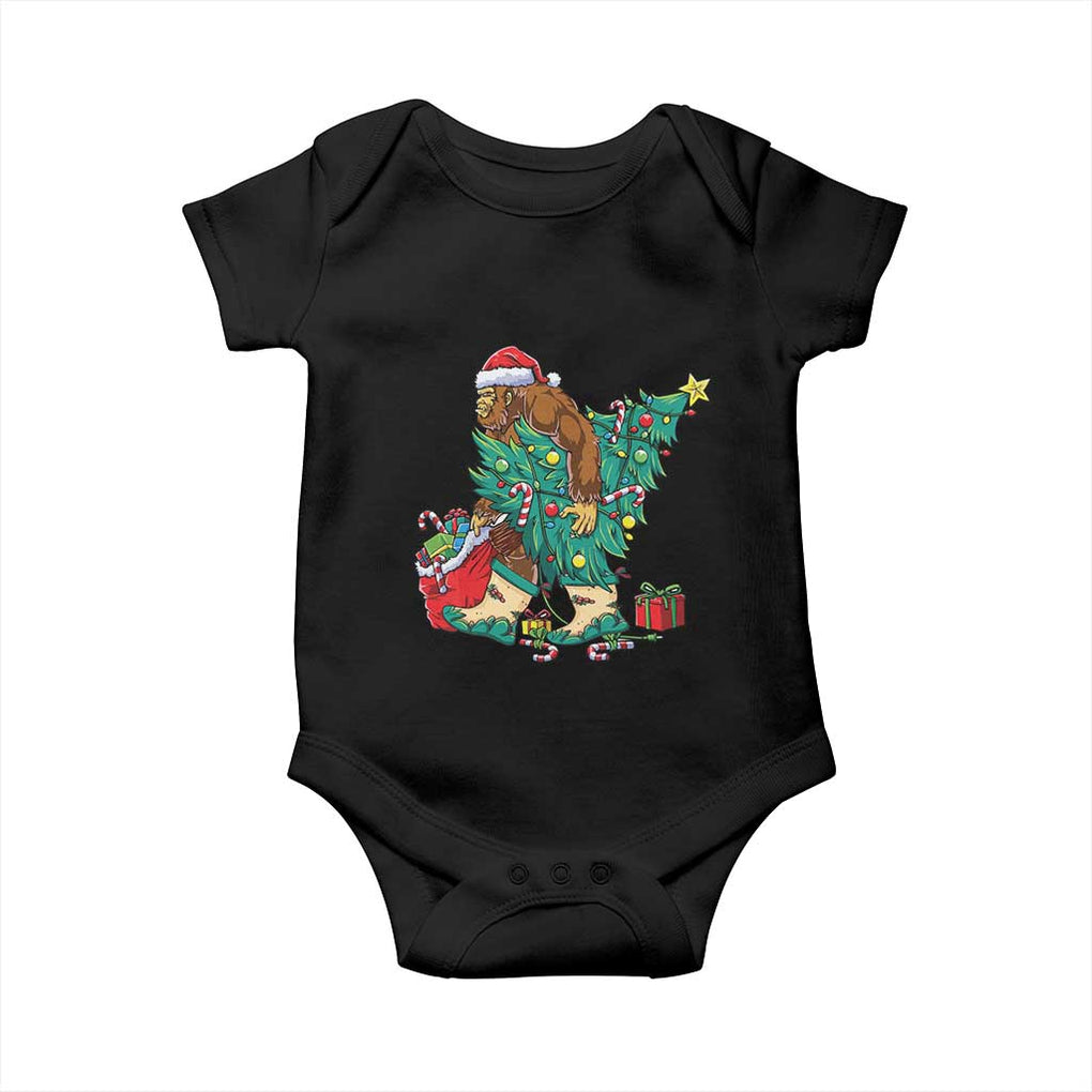 Funny Santa Bigfoot Christmas Tree Baby Onesie TS11 Black Print Your Wear