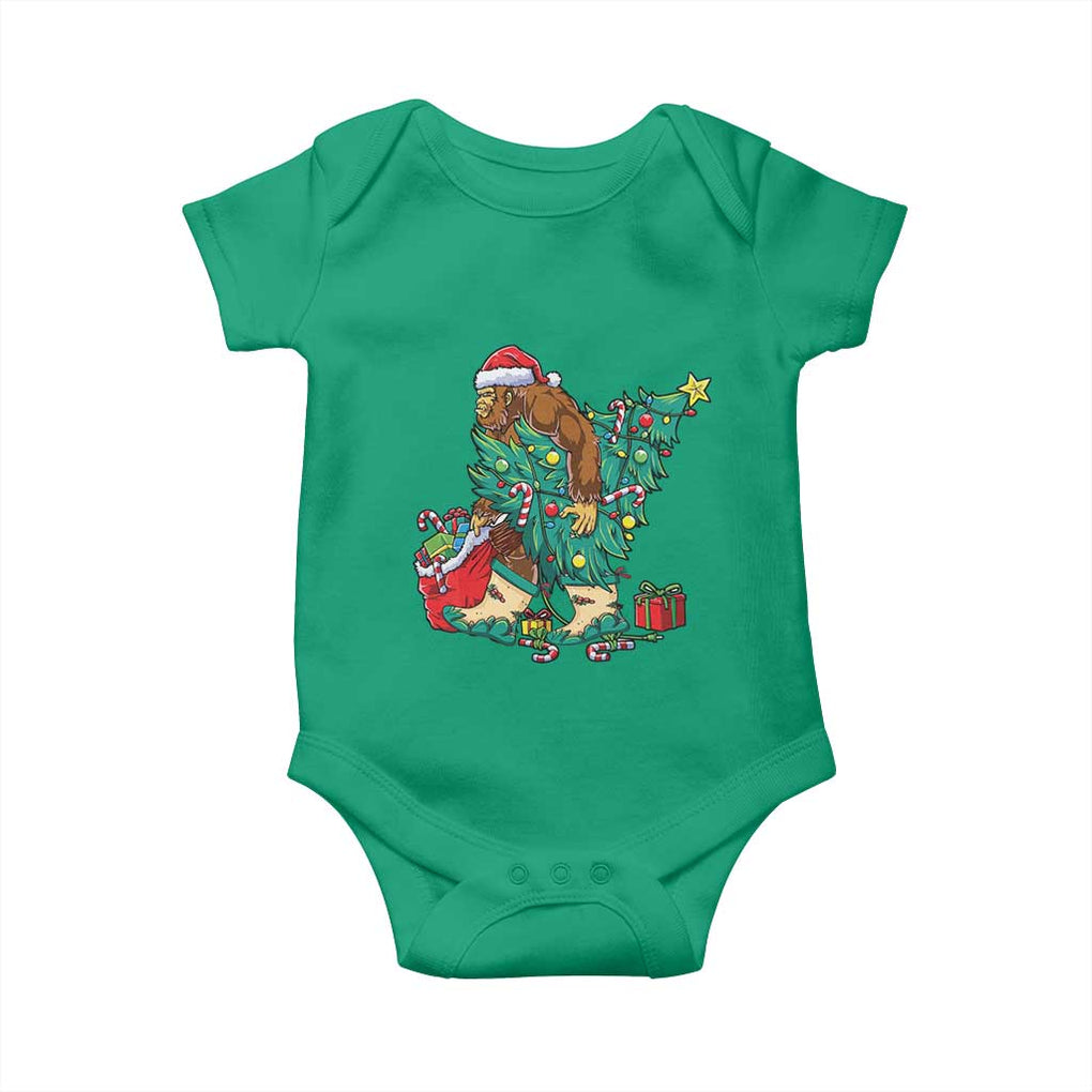 Funny Santa Bigfoot Christmas Tree Baby Onesie TS11 Irish Green Print Your Wear