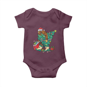 Funny Santa Bigfoot Christmas Tree Baby Onesie TS11 Maroon Print Your Wear