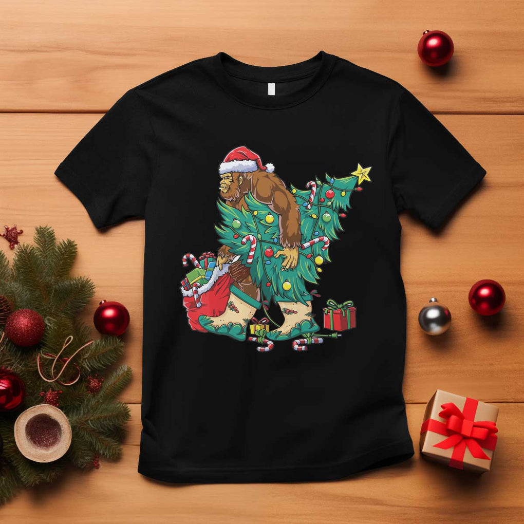 Funny Santa Bigfoot Christmas Tree T Shirt TS11 Black Print Your Wear