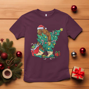Funny Santa Bigfoot Christmas Tree T Shirt TS11 Maroon Print Your Wear
