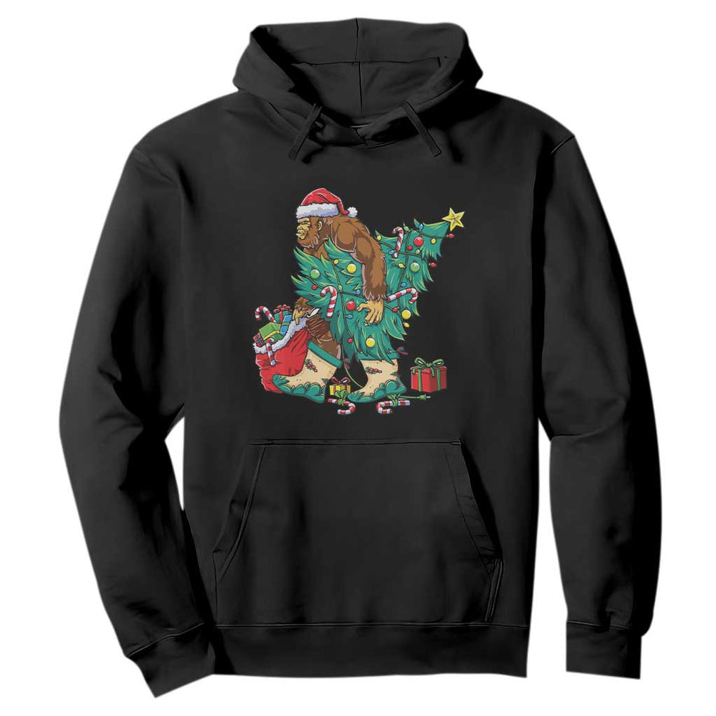 Funny Santa Bigfoot Christmas Tree Hoodie TS11 Black Print Your Wear