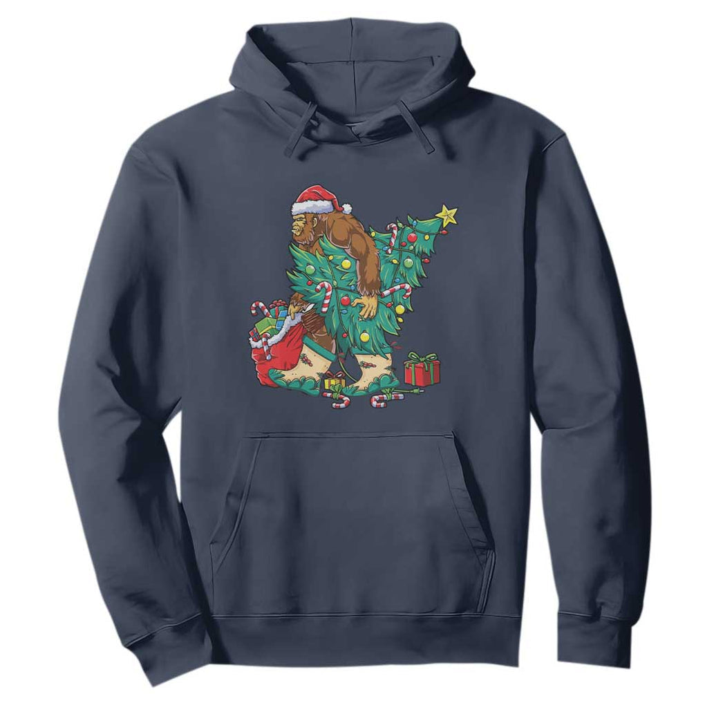 Funny Santa Bigfoot Christmas Tree Hoodie TS11 Navy Print Your Wear