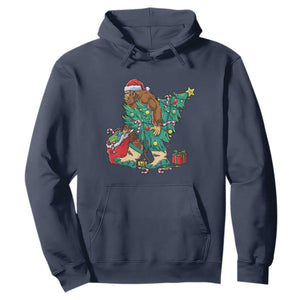 Funny Santa Bigfoot Christmas Tree Hoodie TS11 Navy Print Your Wear