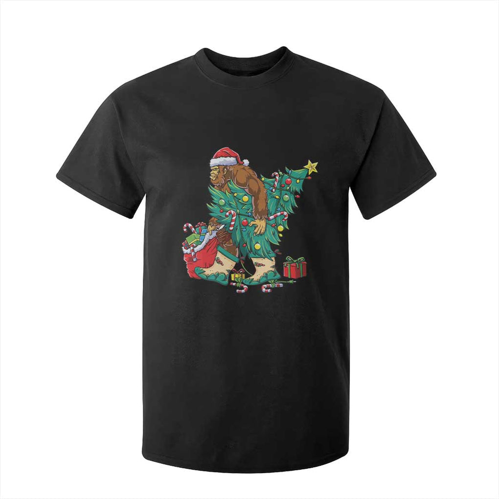 Funny Santa Bigfoot Christmas Tree T Shirt For Kid TS11 Black Print Your Wear