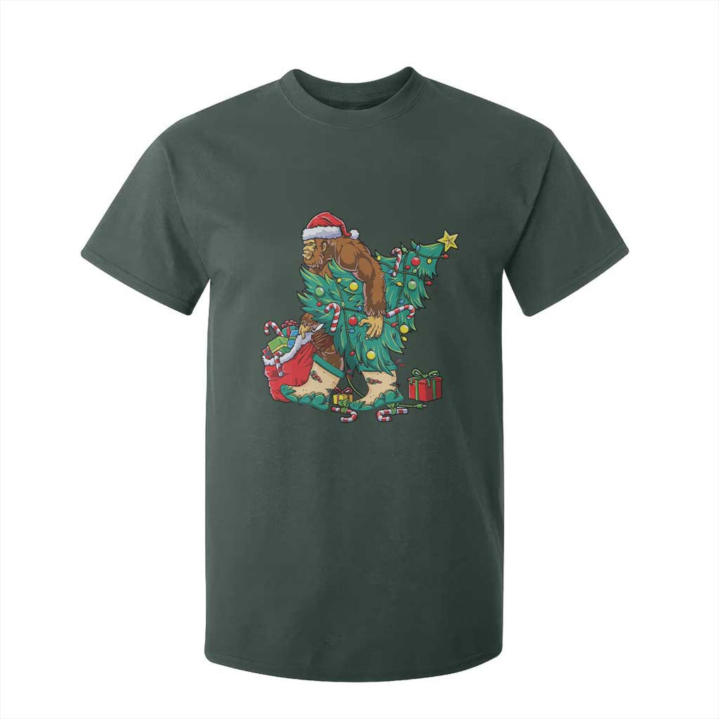 Funny Santa Bigfoot Christmas Tree T Shirt For Kid TS11 Dark Forest Green Print Your Wear