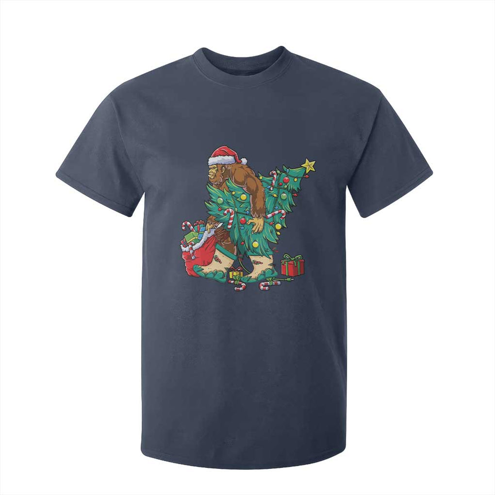 Funny Santa Bigfoot Christmas Tree T Shirt For Kid TS11 Navy Print Your Wear