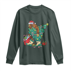 Funny Santa Bigfoot Christmas Tree Long Sleeve Shirt TS11 Dark Forest Green Print Your Wear
