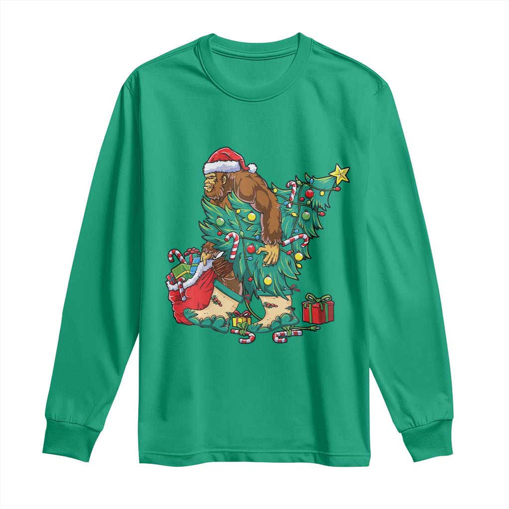 Funny Santa Bigfoot Christmas Tree Long Sleeve Shirt TS11 Irish Green Print Your Wear