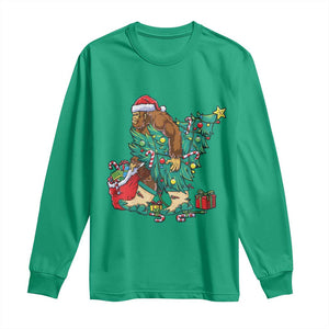 Funny Santa Bigfoot Christmas Tree Long Sleeve Shirt TS11 Irish Green Print Your Wear