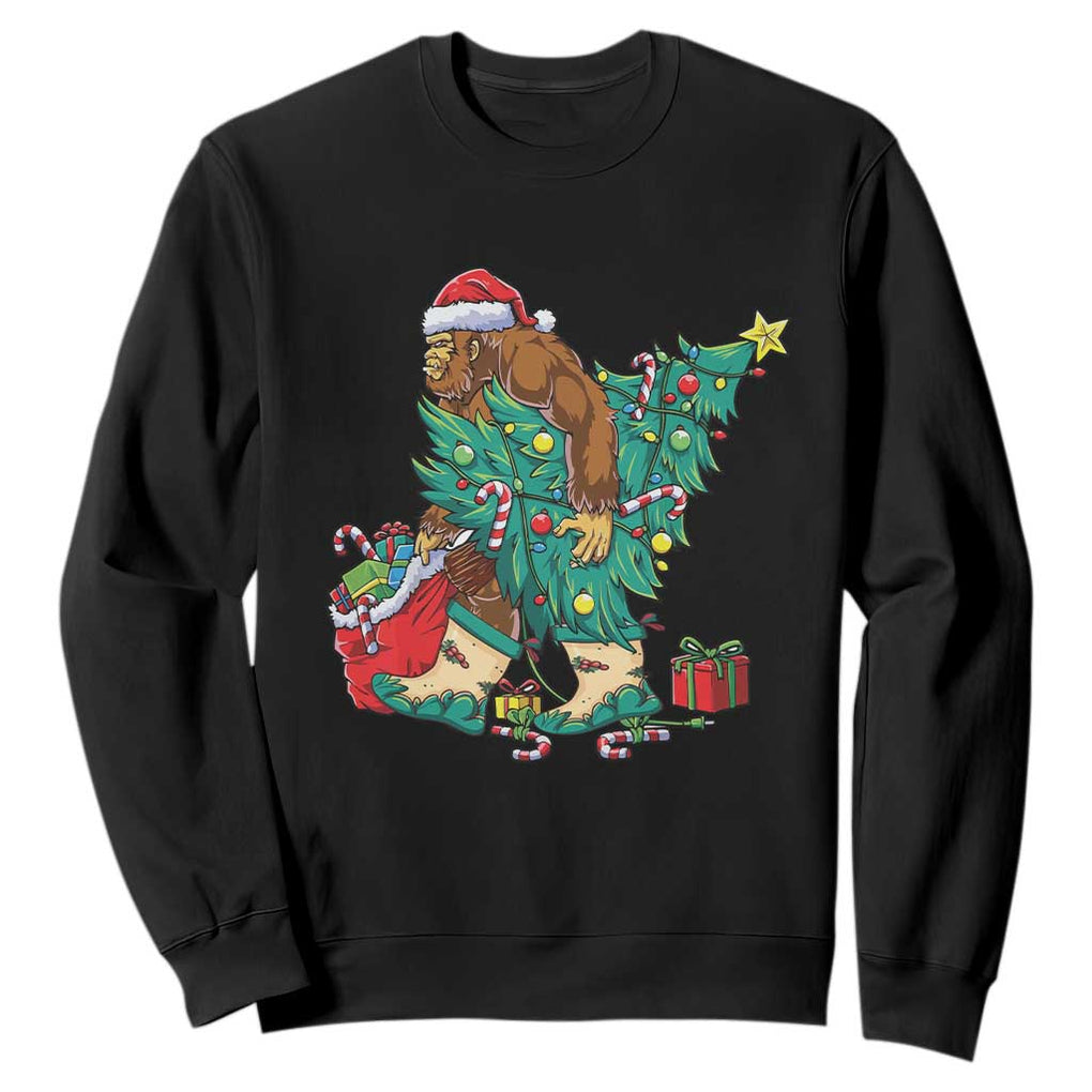 Funny Santa Bigfoot Christmas Tree Sweatshirt TS11 Black Print Your Wear
