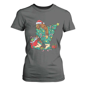 Funny Santa Bigfoot Christmas Tree T Shirt For Women TS11 Dark Heather Print Your Wear