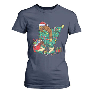 Funny Santa Bigfoot Christmas Tree T Shirt For Women TS11 Navy Print Your Wear