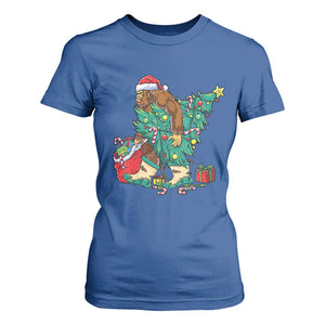 Funny Santa Bigfoot Christmas Tree T Shirt For Women TS11 Royal Blue Print Your Wear