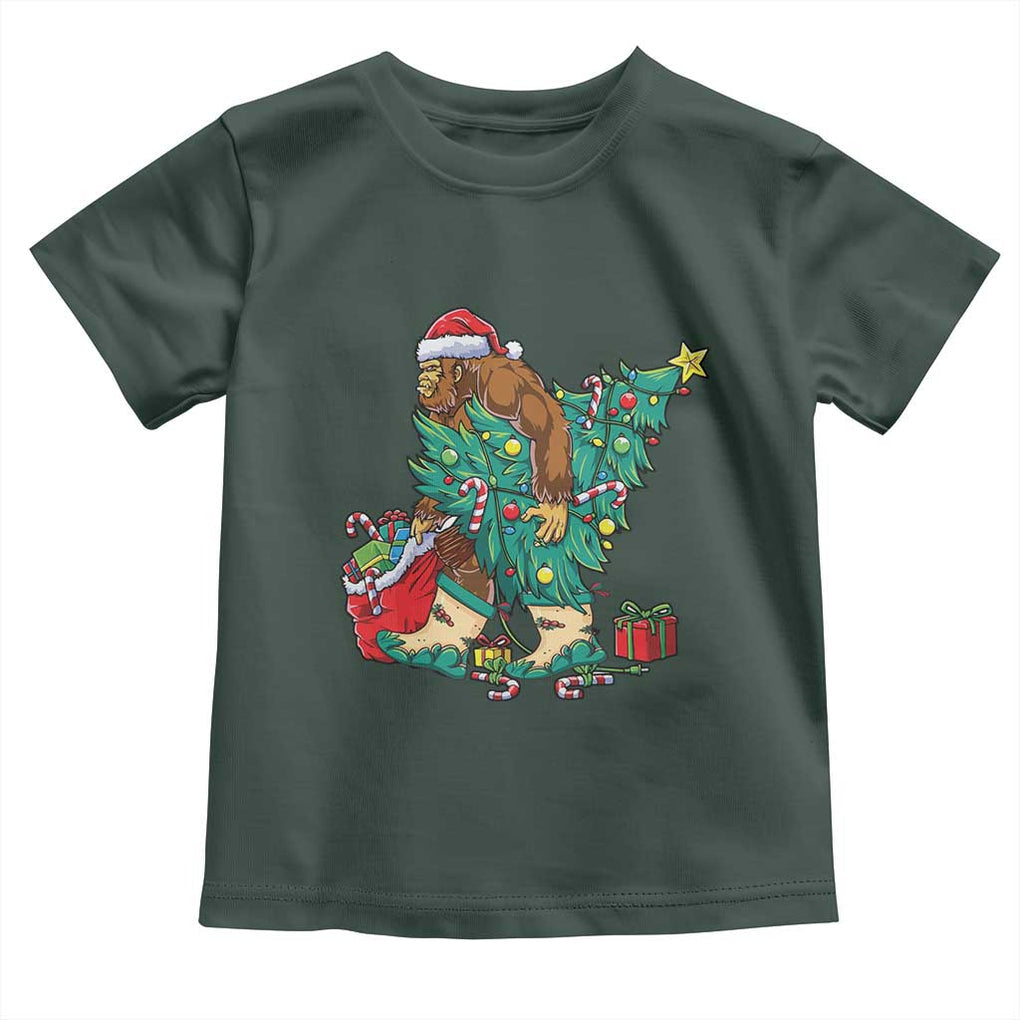 Funny Santa Bigfoot Christmas Tree Toddler T Shirt TS11 Dark Forest Green Print Your Wear