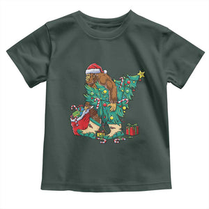 Funny Santa Bigfoot Christmas Tree Toddler T Shirt TS11 Dark Forest Green Print Your Wear