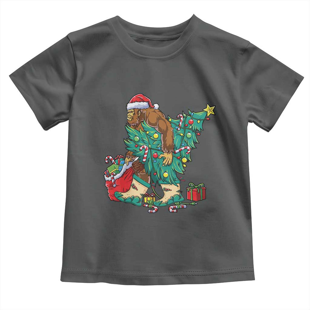 Funny Santa Bigfoot Christmas Tree Toddler T Shirt TS11 Dark Heather Print Your Wear