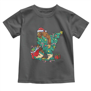 Funny Santa Bigfoot Christmas Tree Toddler T Shirt TS11 Dark Heather Print Your Wear