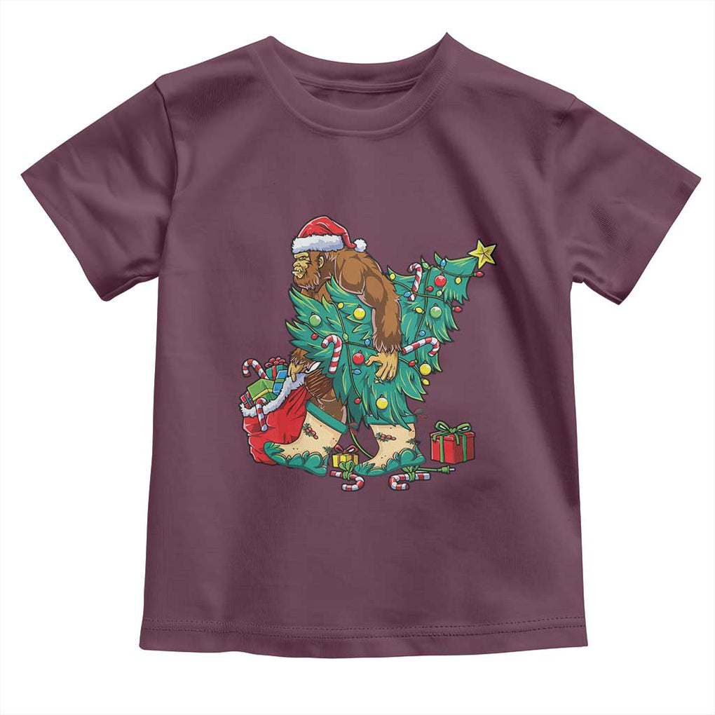 Funny Santa Bigfoot Christmas Tree Toddler T Shirt TS11 Maroon Print Your Wear