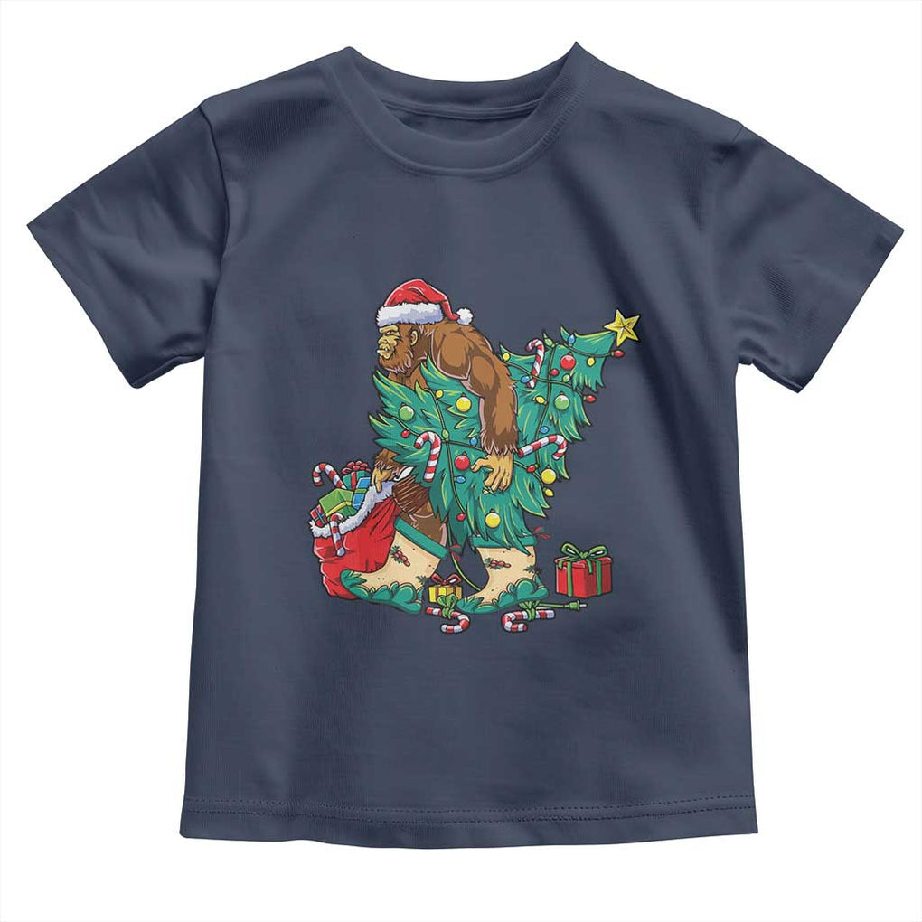 Funny Santa Bigfoot Christmas Tree Toddler T Shirt TS11 Navy Print Your Wear