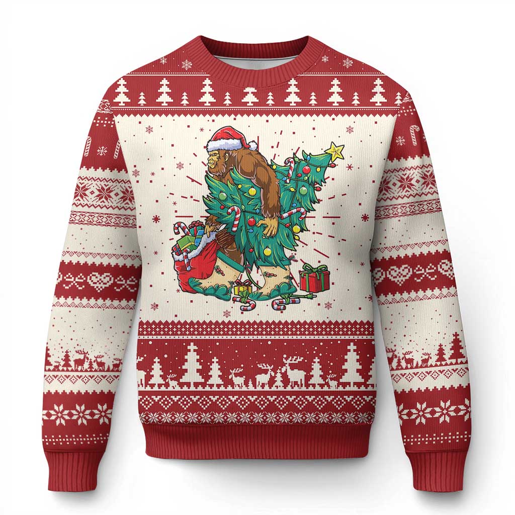 Funny Santa Bigfoot Xmas Tree Ugly Christmas Sweater TS11 Red Print Your Wear