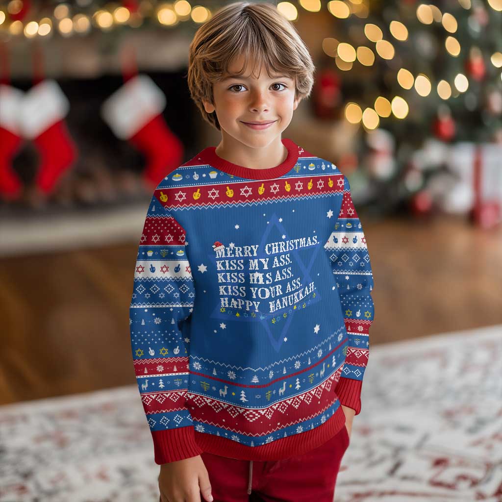 Funny Merry Christmas Kiss My His Your Ass Happy Hanukkah Ugly Sweater TS11 Blue Red Print Your Wear