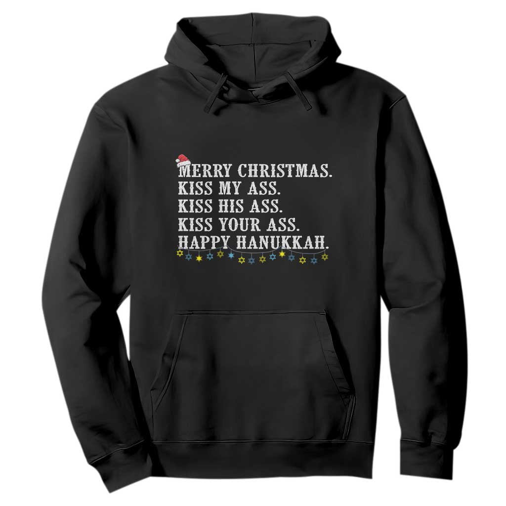 Funny Merry Christmas Kiss My His Your Ass Happy Hanukkah Hoodie TS11 Black Print Your Wear
