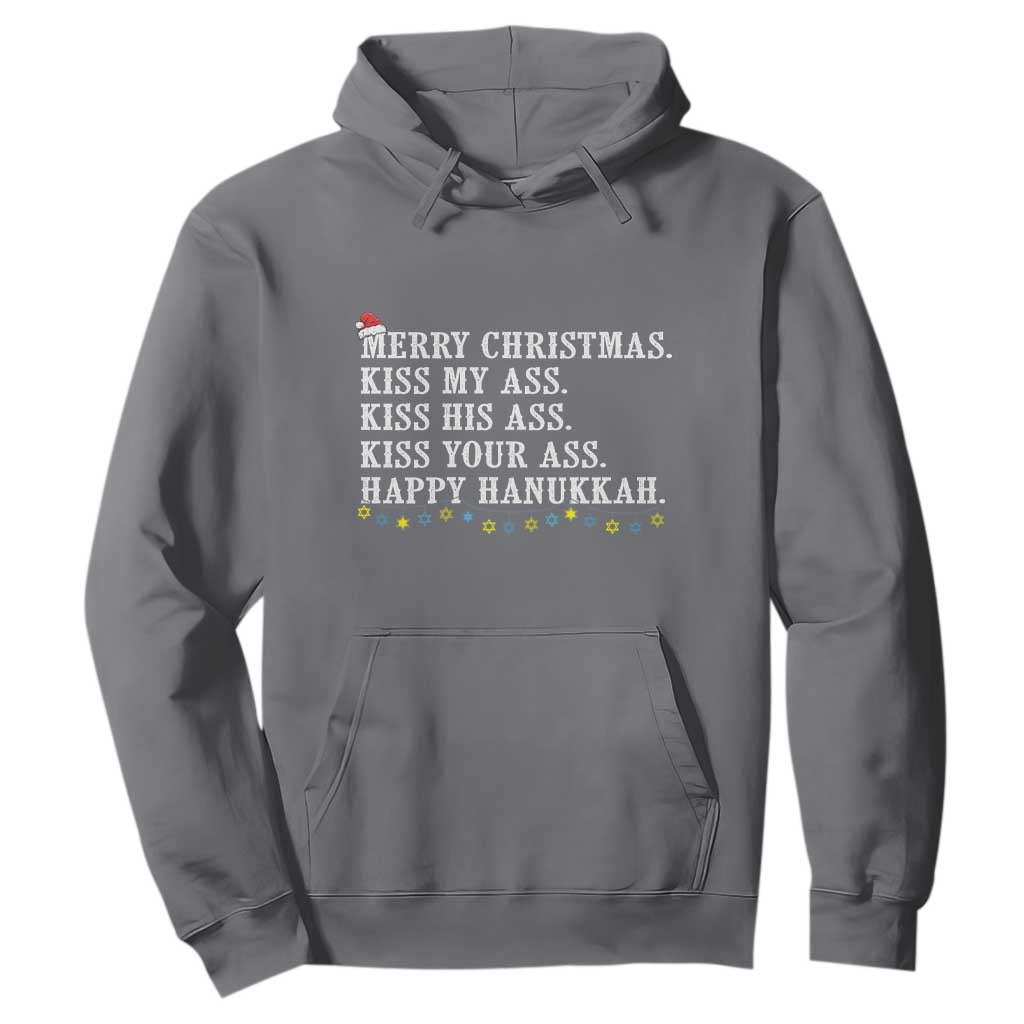 Funny Merry Christmas Kiss My His Your Ass Happy Hanukkah Hoodie TS11 Charcoal Print Your Wear