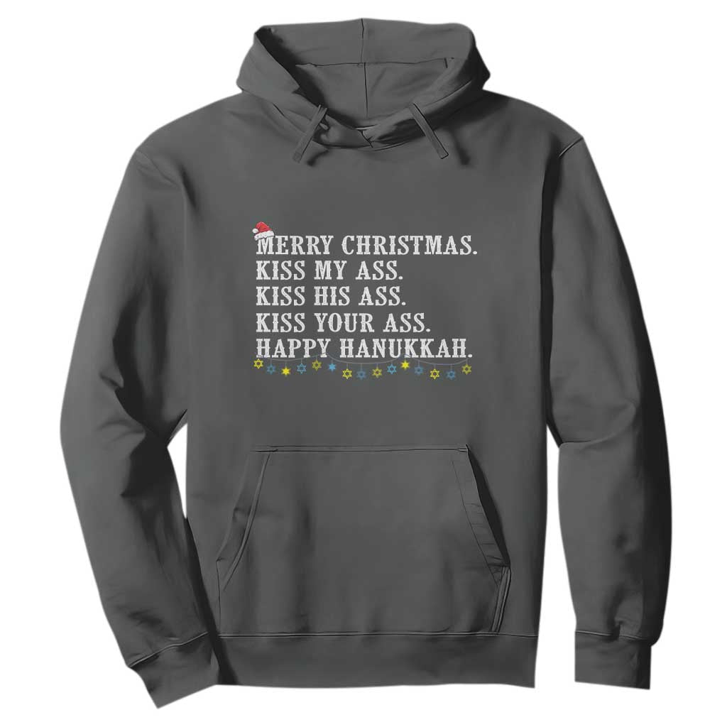 Funny Merry Christmas Kiss My His Your Ass Happy Hanukkah Hoodie TS11 Dark Heather Print Your Wear