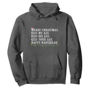 Funny Merry Christmas Kiss My His Your Ass Happy Hanukkah Hoodie TS11 Dark Heather Print Your Wear