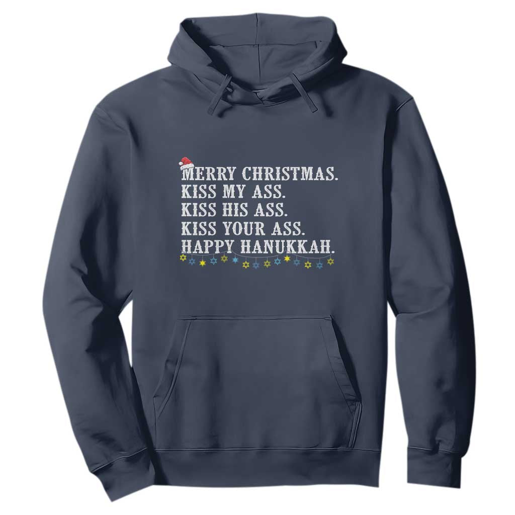 Funny Merry Christmas Kiss My His Your Ass Happy Hanukkah Hoodie TS11 Navy Print Your Wear
