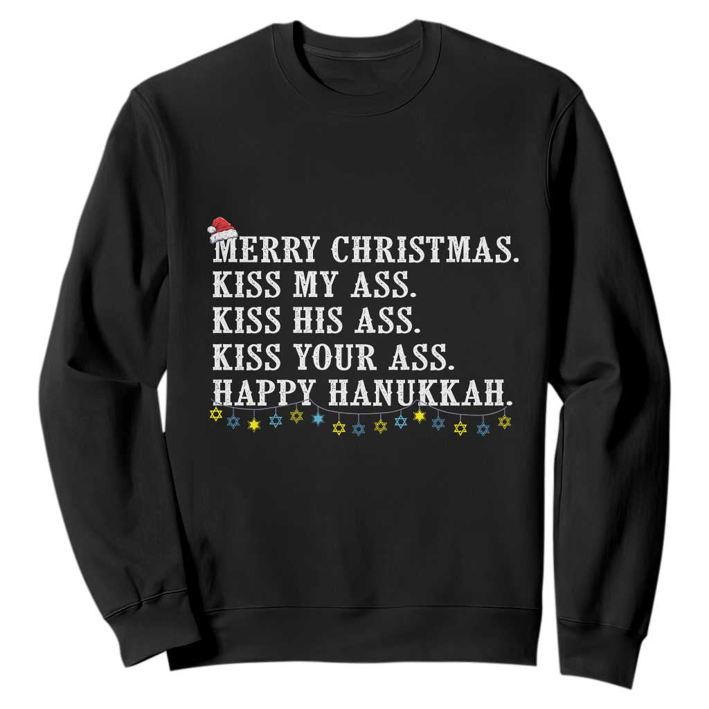 Funny Merry Christmas Kiss My His Your Ass Happy Hanukkah Sweatshirt TS11 Black Print Your Wear