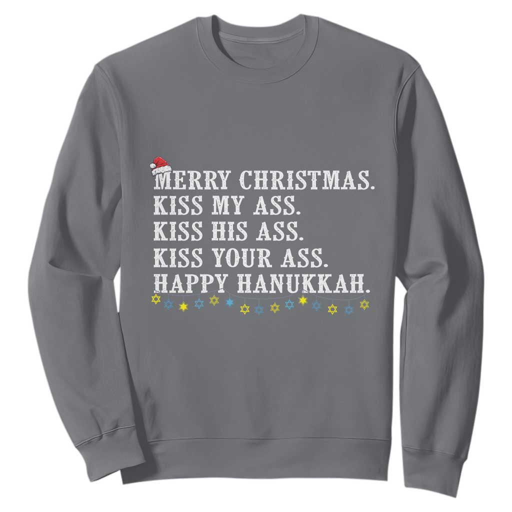 Funny Merry Christmas Kiss My His Your Ass Happy Hanukkah Sweatshirt TS11 Charcoal Print Your Wear