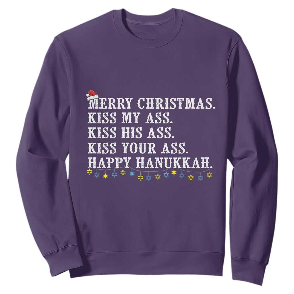 Funny Merry Christmas Kiss My His Your Ass Happy Hanukkah Sweatshirt TS11 Purple Print Your Wear