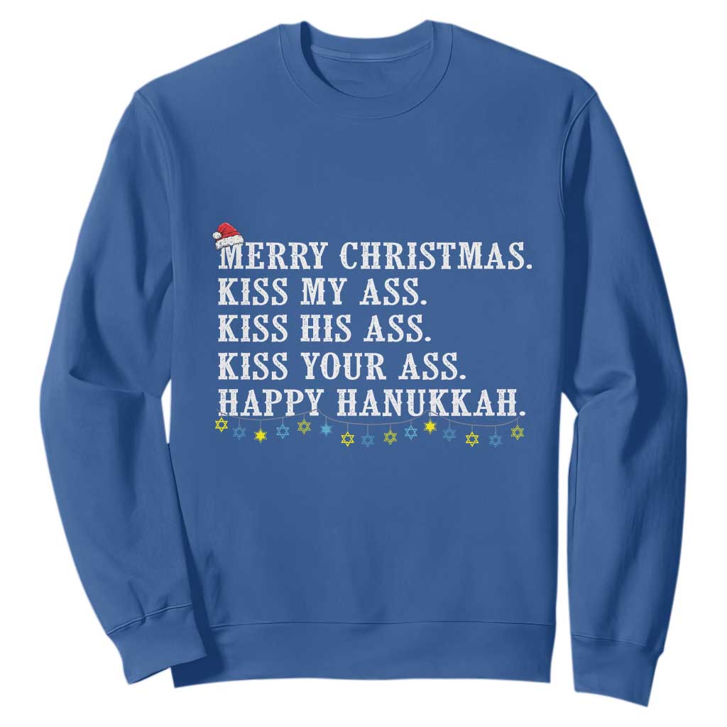 Funny Merry Christmas Kiss My His Your Ass Happy Hanukkah Sweatshirt TS11 Royal Blue Print Your Wear