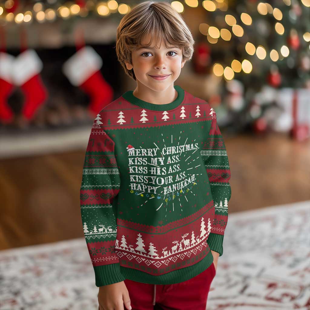 Funny Merry Xmas Kiss My His Your Ass Happy Hanukkah Ugly Christmas Sweater TS11 Christmas Print Your Wear